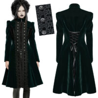 Manteau gothique velours brodé vert Punk Rave WY-1633-BK-GR.