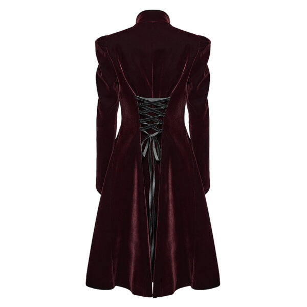 Manteau en velours rouge bordeaux à volants et broderies