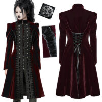Manteau velours rouge victorien volants Punk Rave WY-1633-BK-RD.
