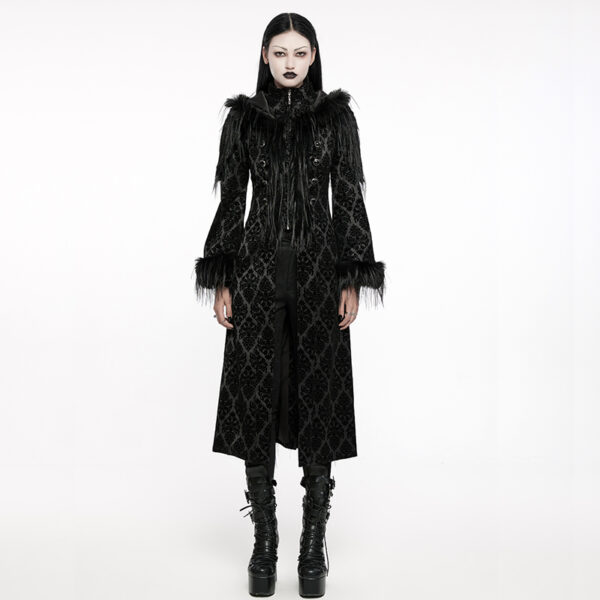 Manteau à motifs en velours et fourrure longue