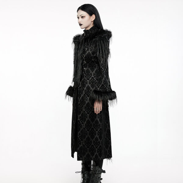 Manteau à motifs en velours et fourrure longue