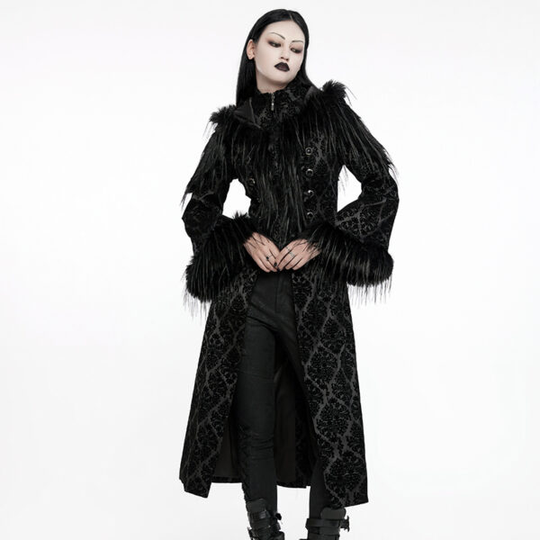 Manteau à motifs en velours et fourrure longue