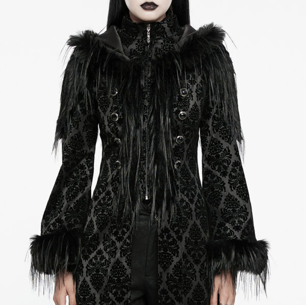 Manteau à motifs en velours et fourrure longue