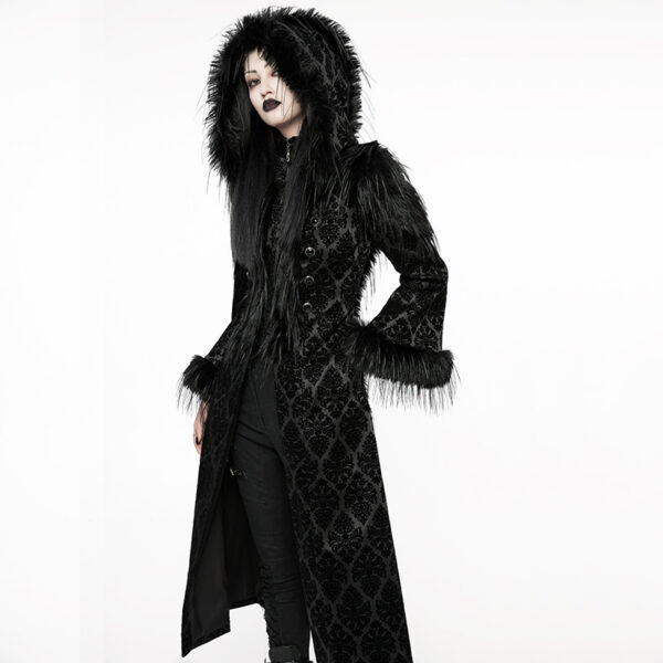 Manteau à motifs en velours et fourrure longue