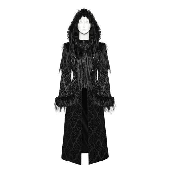 Manteau à motifs en velours et fourrure longue