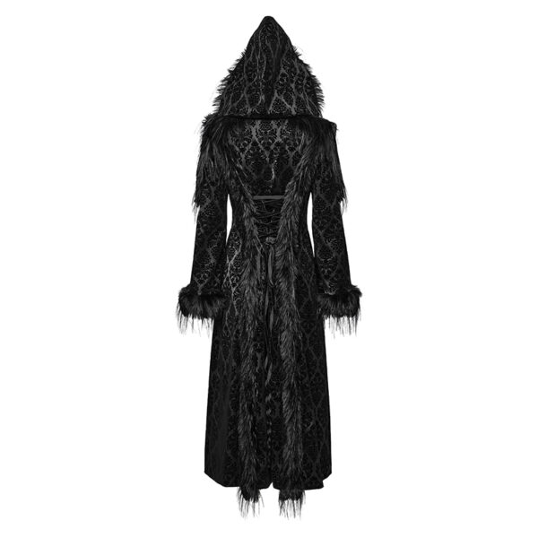 Manteau à motifs en velours et fourrure longue