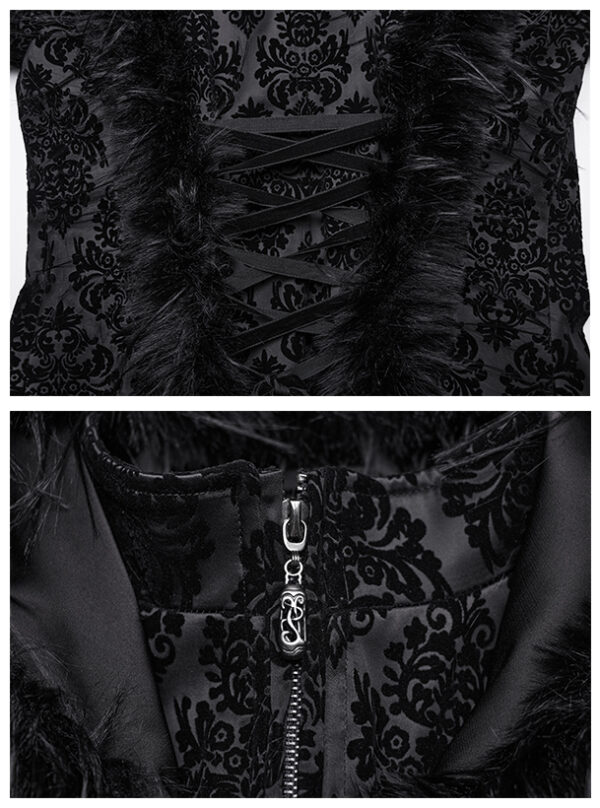 Manteau à motifs en velours et fourrure longue