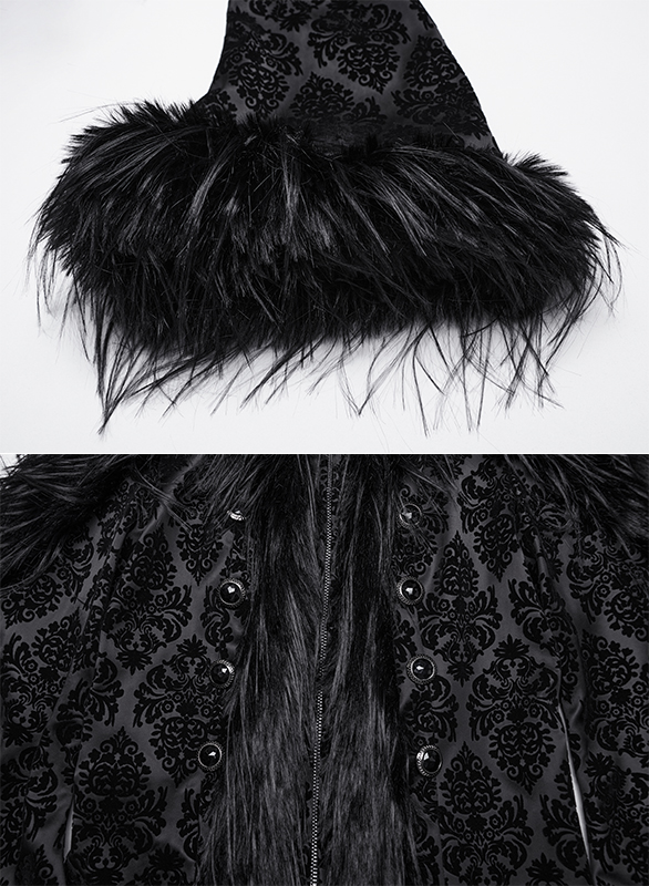 Manteau à motifs en velours et fourrure longue