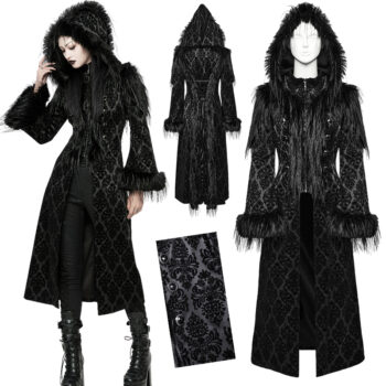 Manteau à motifs en velours et fourrure longue