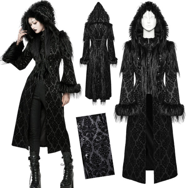 Manteau à motifs en velours et fourrure longue